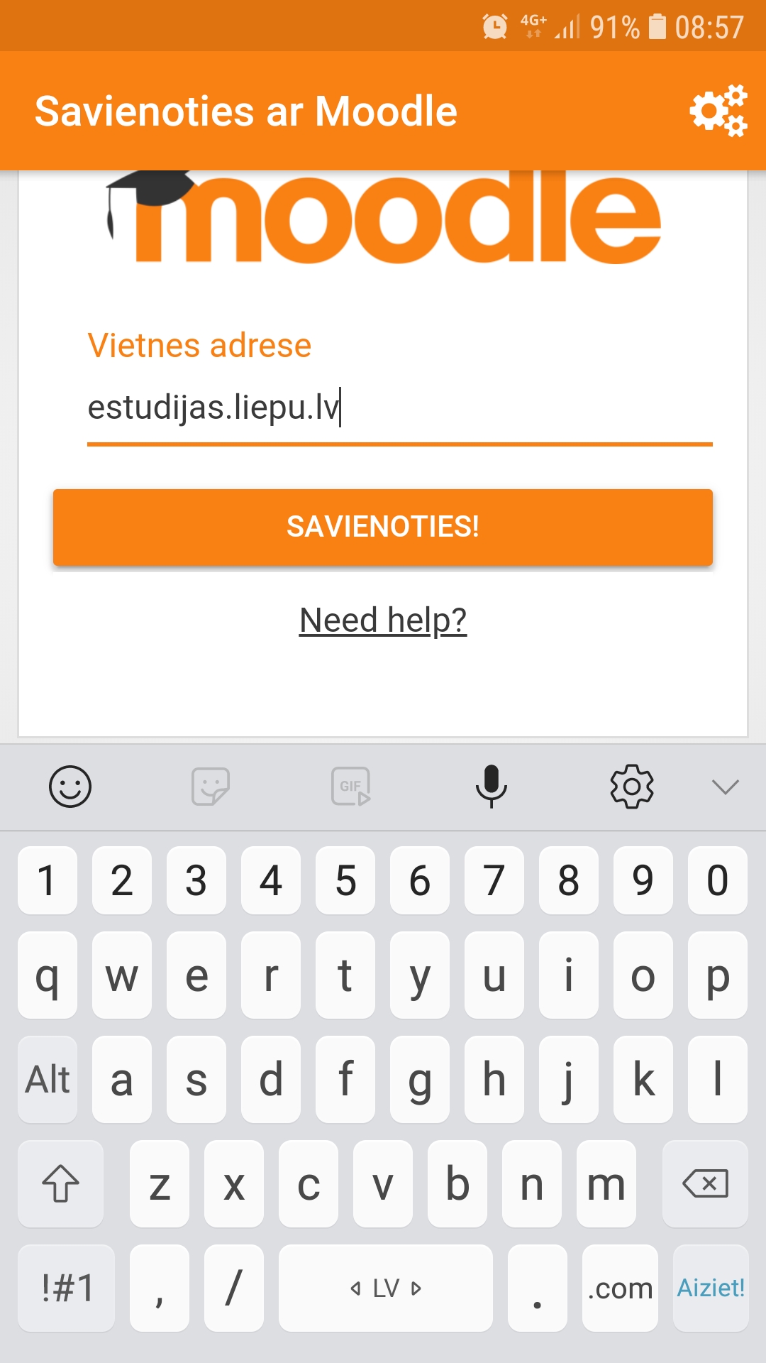 Moodle mobilās lietotnes ekrānšāviņš